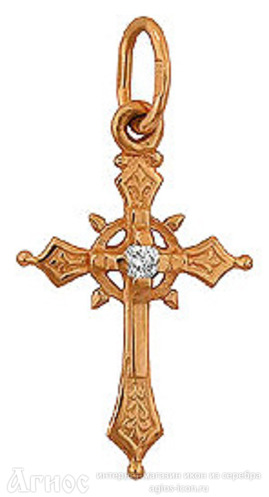 Маленький золотой крестик с бриллиантом "Криновидный", фото 1