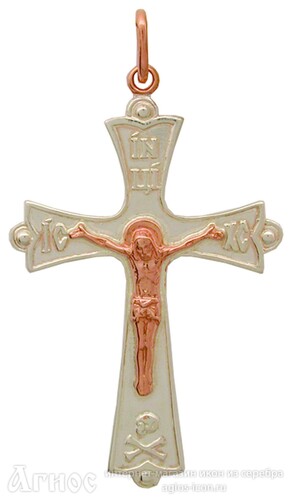 Православный нательный крест каплевидный из серебра с позолотой, фото 1
