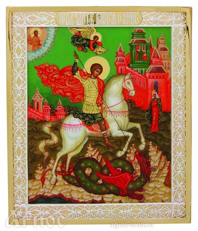 Икона св Георгия Победоносца из серебра, фото 1