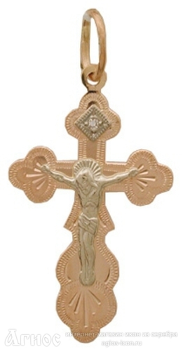 Православный крест с бриллиантом из золота, фото 1