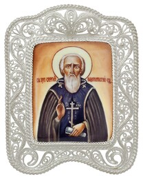 Икона св Сергия Радонежского из серебра