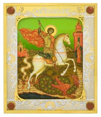 Икона Георгия Победоносца из серебра