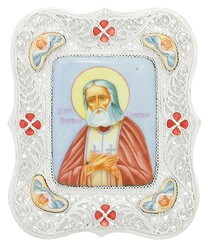 Икона св Серафима Саровского из серебра