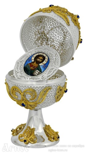 Пасхальное яйцо из серебра с иконой Спасителя, фото 1