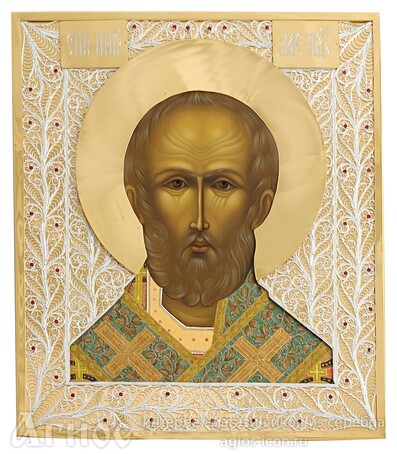 Икона св Николая Чудотворца из серебра, фото 1