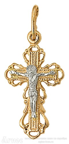 Ажурный золотой крестик с распятием, фото 1