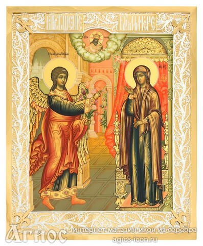 Икона Божьей Матери "Благовещение Богородицы" из серебра, фото 1