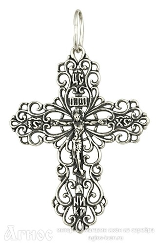 Православный нательный крест трилистниковый из серебра, фото 1