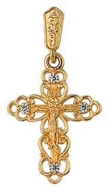 Золотой ажурный женский крестик с фианитами