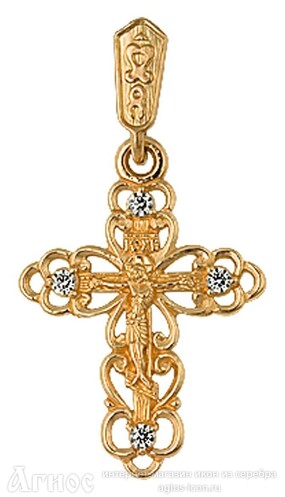 Золотой ажурный женский крестик с фианитами, фото 1