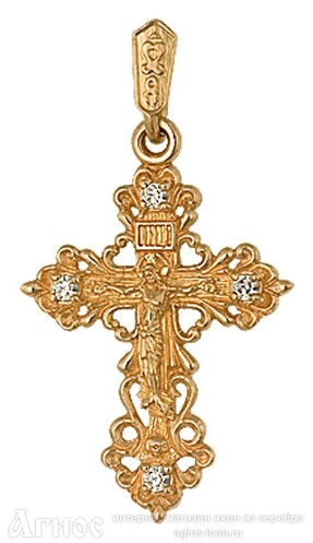 Православный крест с фианитом из золота, фото 1