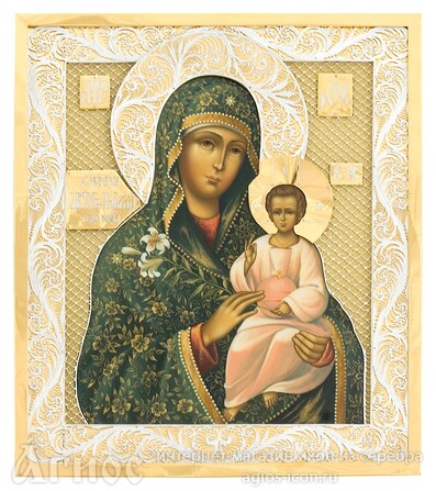 Икона Божьей Матери "Неувядаемый цвет" из серебра с позолотой, фото 1