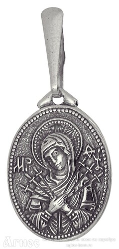 Нательная иконка Божьей Матери "Семистрельная" из серебра, фото 1