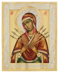 Икона Божьей Матери "Семистрельная" из серебра с позолотой