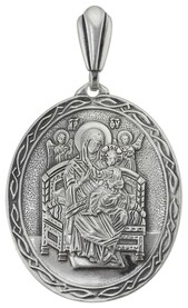 Серебряная нательная иконка Божьей Матери "Всецарица на троне