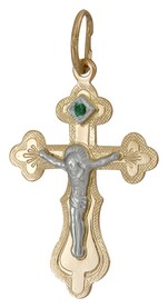 Православный крест с изумрудом из золота