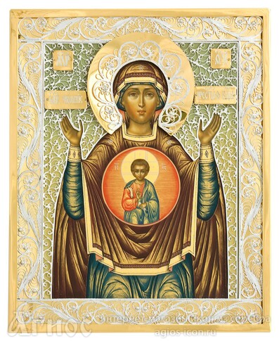 Икона Божьей Матери "Знамение" из серебра с позолотой, фото 1