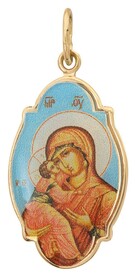 Золотая иконка Богородицы "Владимирская" с цветной печатью