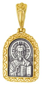 Нательная иконка Иисуса Христа "Господь Вседержитель" из серебра с позолотой