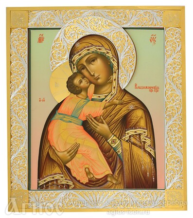 Икона Божьей Матери "Владимирская" из серебра с позолотой, фото 1