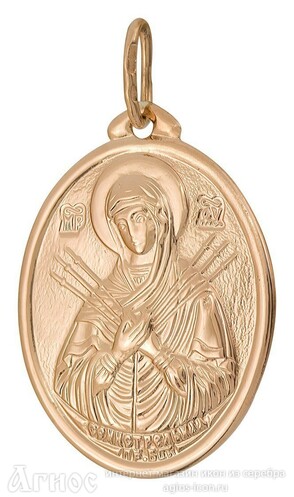 Нательная иконка Божьей Матери "Семистрельная" из золота и серебра, фото 1