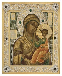 Икона Божьей Матери "Иверская" из серебра с позолотой