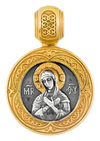 Нательная иконка Божьей Матери "Умиление" из серебра с позолотой