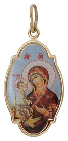 Нательная иконка Божьей Матери "Троеручица" из золота