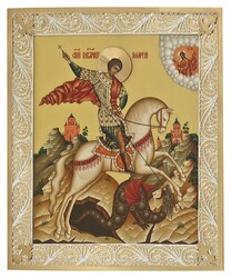 Икона Георгия Победоносца из серебра с позолотой