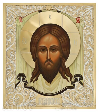 Икона Иисуса Христа "Спас Нерукотворный" из серебра с позолотой, фото 1