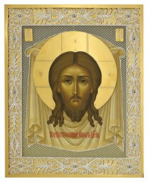 Икона Иисуса Христа "Спас Нерукотворный" из серебра с позолотой