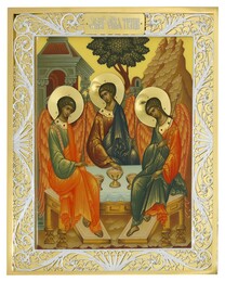 Икона Святой Троицы из серебра с позолотой