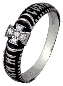 Кольцо "Спаси и сохрани" серебряное с  крестом и фианитами
