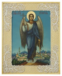 Икона ангела-хранителя из серебра с позолотой