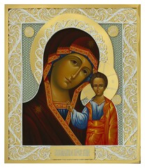Икона Божьей Матери "Казанская" из серебра с позолотой