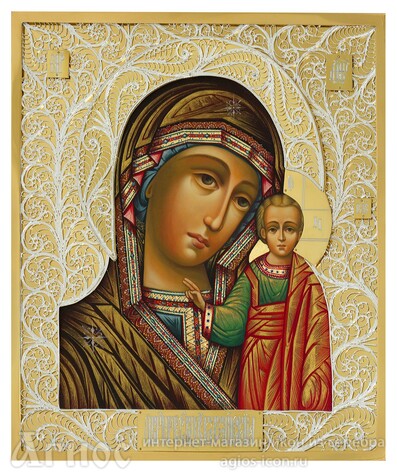 Икона Божьей Матери "Казанская" из серебра с позолотой, фото 1