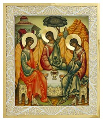 Икона Святой Троицы из серебра с позолотой
