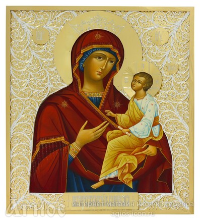 Икона Божьей Матери "Тихвинская" из серебра с позолотой, фото 1