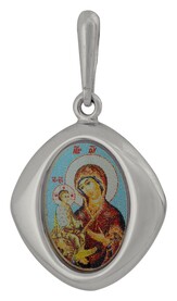 Нательная иконка Божьей Матери "Троеручица" из серебра