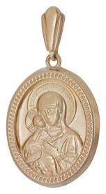 Золотая нательная иконка овальная "Владимирская Богородица"