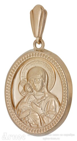 Золотая нательная иконка овальная "Владимирская Богородица", фото 1