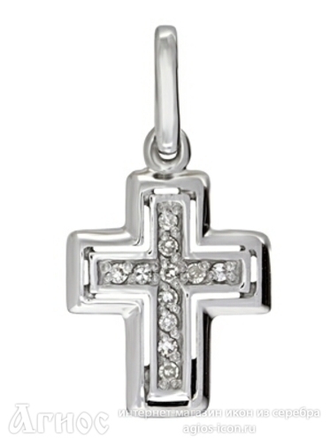 Крестик из белого золота с бриллиантами без распятия, фото 1