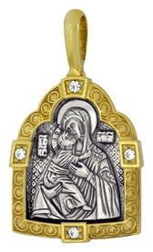 Нательная иконка Божьей Матери "Владимирская" из серебра с позолотой