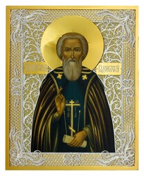 Икона Сергия Радонежского из серебра с позолотой
