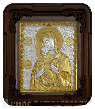 Икона Божьей Матери "Владимирская" из серебра, фото 1