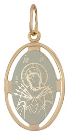 Нательная иконка Божьей Матери "Семистрельная" из серебра с позолотой