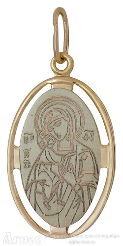Нательная иконка Божьей Матери "Феодоровская" из серебра с позолотой, фото 1