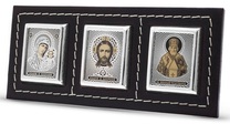 Автомобильная икона триптих Спаситель, Богородица, Николай Мирликийский (чёрная кожа)