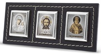 Автомобильная икона триптих Спаситель, Богородица, Николай Мирликийский (серый)