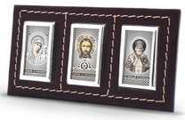 Автомобильная икона триптих Спаситель, Богородица, Николай Мирликийский (коричневый)